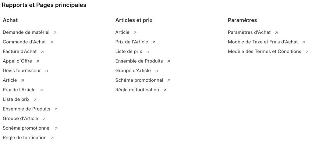 Achat pages erpnext