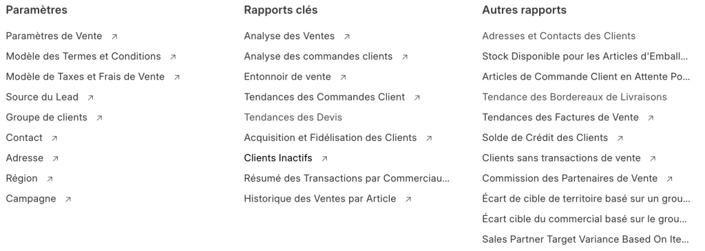 Module ventes rapports erpnext