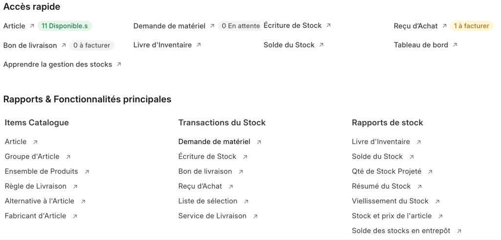 Stock fonctionnalités erpnext